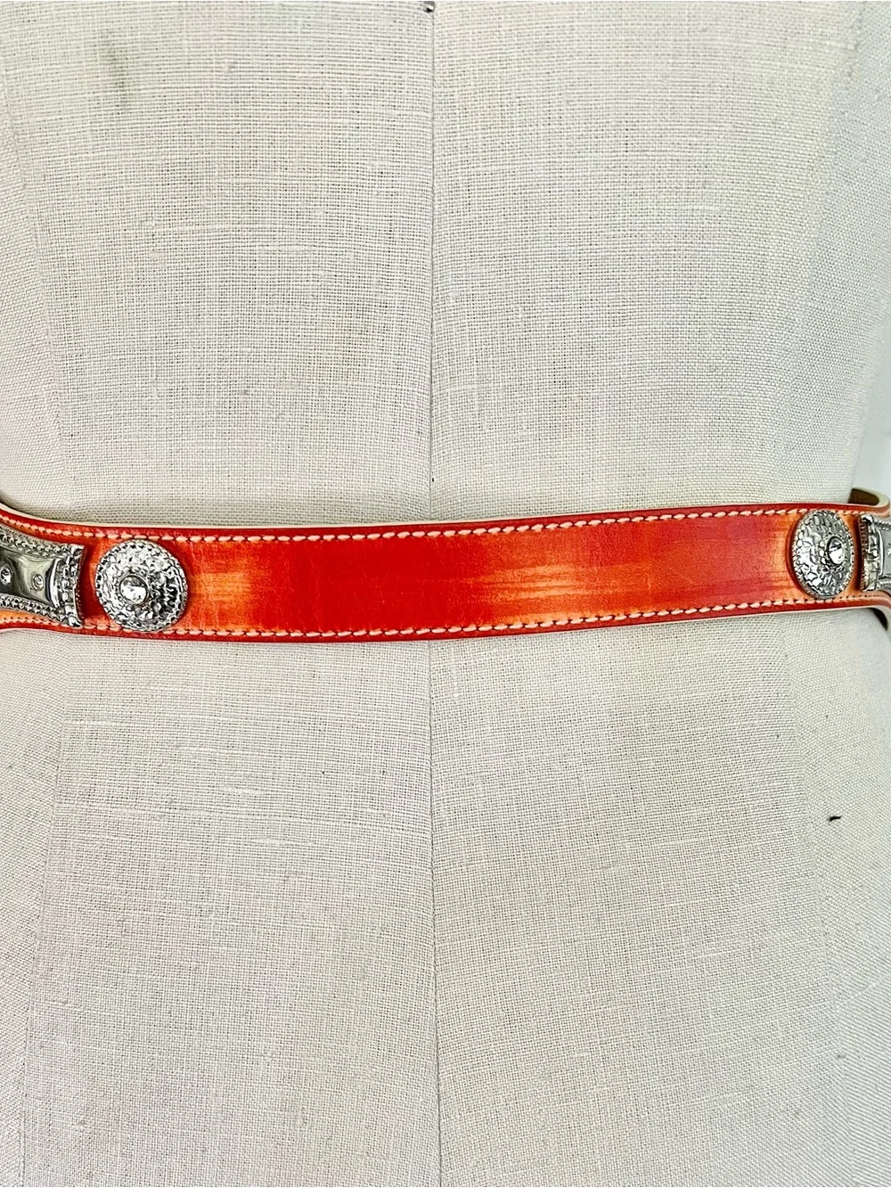 Renato Angi Italian Leather Western Belt Orange with Silver Hardware